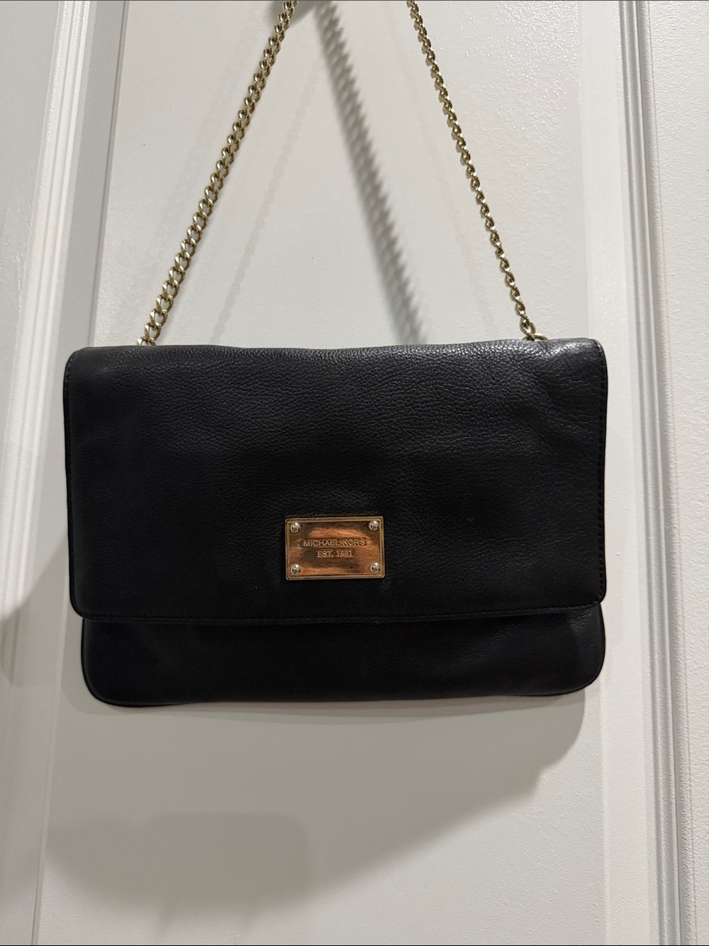 Michael Kors Black Leather Shoulder Bag with Gold Chain